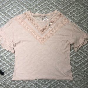 Philosophy Ruffle Short Sleeve Top Crochet Pale Pink Size XS